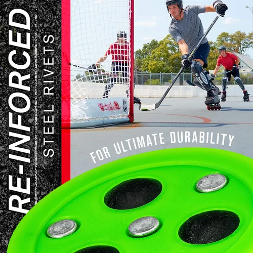 Vista 4 de Franklin Sports NHL - Disco de hockey callejero X3 Roll-a-Puck al aire libre - Disco de hockey callejero tamaño oficial - Verde