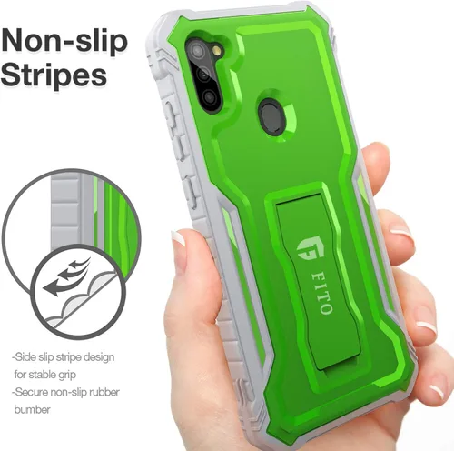 Vista 3 de FITO - Funda para Samsung Galaxy A11, durable, resistente a los golpes, con protector de pantalla y soporte integrado