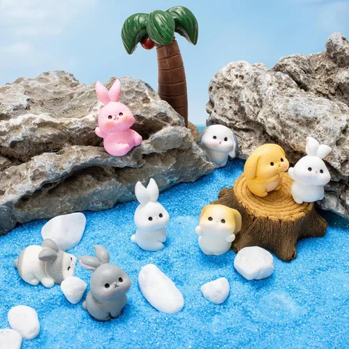 Vista 5 de Exasinine 24 mini figuras de conejito de resina, mini animales, jardín de hadas, adornos de paisaje de musgo en miniatura para decoración del hogar