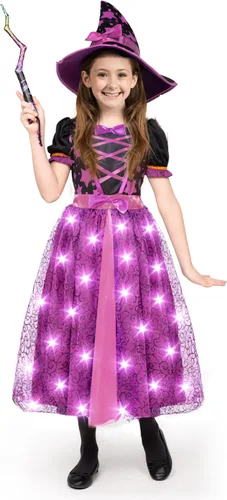 Vista 4 de Spooktacular Creations Disfraz de bruja iluminada para niñas pequeñas, disfraz de bruja de cuento de hadas para Halloween
