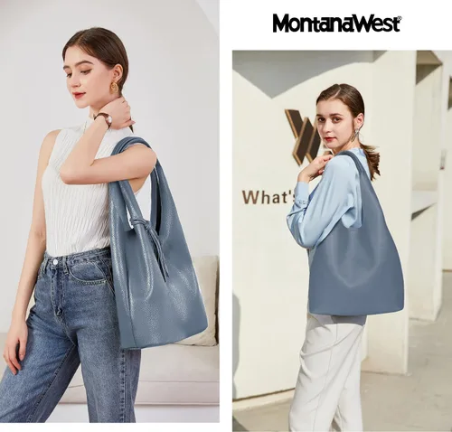Vista 4 de Montana West Bolsos estilo hobo holgados para mujer, bolsos de hombro suaves de diseñador para mujer, bolso de mano con asa superior