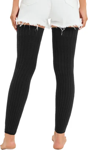 Vista 6 de Calentadores de piernas con estribo extra largos para mujer, calcetines de punto por encima de la rodilla hasta el muslo sin pies