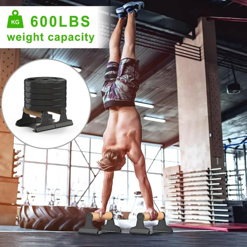 Vista 4 de SELEWARE Wood push up bars Parallettes bars Anti-slip Handstand Bars for Calisthenics, Fitness, Floor workouts Solid Wood with Sturdy Metal Bracket