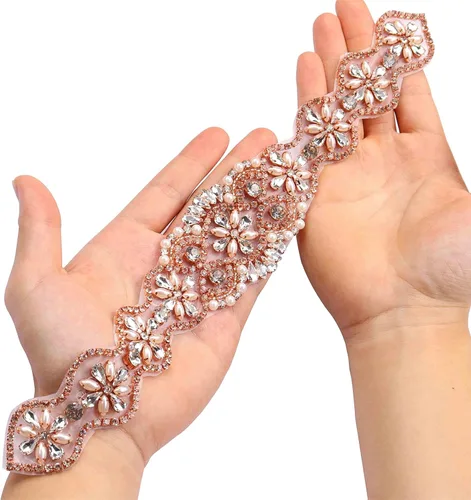 Vista 10 de Cinturón de Boda con Brillantes y Perlas de Cristal para Novia, con Adorno de Cuentas, para Vestidos de Mujer 004 Plata