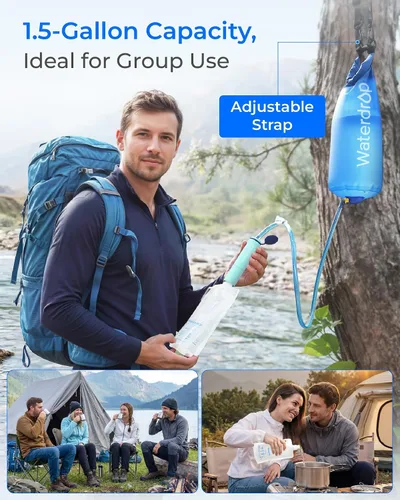 Vista 8 de Waterdrop Paja de filtro de agua por gravedad, sistema de filtración de agua para campamento, purificador de agua de supervivencia para viajes