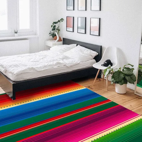 Vista 6 de Alfombra mexicana Serape de 2 x 3 pies, alfombra grande para interiores y exteriores con respaldo antideslizante, fácil de limpiar, perfecta