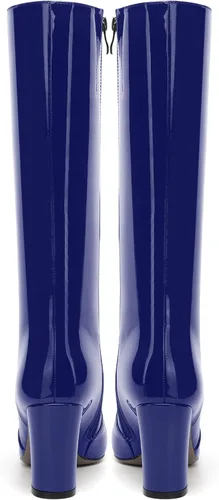 Vista 172 de AMBELIGHT Botas altas hasta la rodilla con cremallera y puntera puntiaguda para mujer, de patente sólida, tacón alto, 3.3 pulgadas
