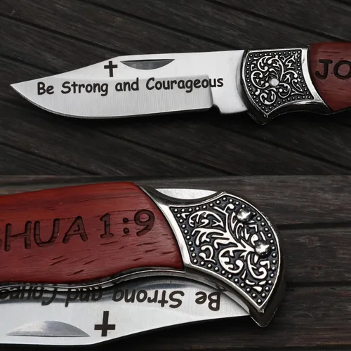 Vista 5 de Grabado Sea Fuerte y Valiente - JOSHUA 1:9 Regalos Católicos Cristianos Versículo Bíblico Herramienta Utilitaria, Escritura Bautizo Religioso