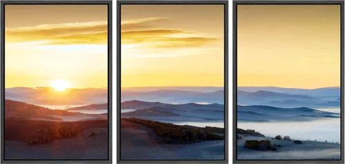 Vista 95 de SIGNWIN Lienzo enmarcado para pared, juego de arte nublado de tormenta, cielo, bosque otoñal, árboles, rústico, naturaleza, fotografía, realismo