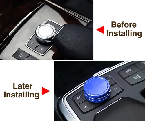 Vista 3 de iJDMTOY Cubierta de rueda de aluminio anodizado azul para consola central de control de mando compatible con Mercedes A B C E S CLA GLA GLK ML GL