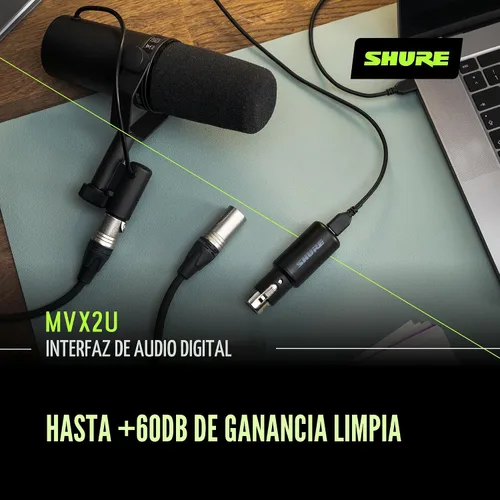 Vista 4 de Shure MVX2U - Interfaz XLR a USB con conector para auriculares, ganancia de 60 dB, monitoreo de latencia cero, alimentación fantasma de 48 V