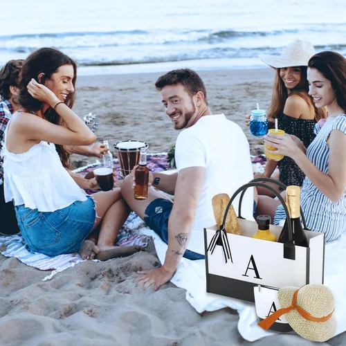 Vista 2 de Monogrammed Canvas Tote Bag with Zipper Pockets - Ideal Gift for Mom, Teacher, Sister