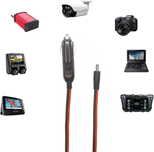 Vista 3 de Cable cargador de coche de CC – Conector de 0.217 in x 0.083 in a encendedor de cigarrillos macho enchufe con 2 conectores adicionales 12-24V 15A