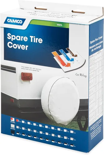 Vista 5 de Cubierta de rueda de repuesto para autocaravana/RV Camco Cuenta con vinilo blanco ártico y hilo de nylon resistente para costuras impermeables
