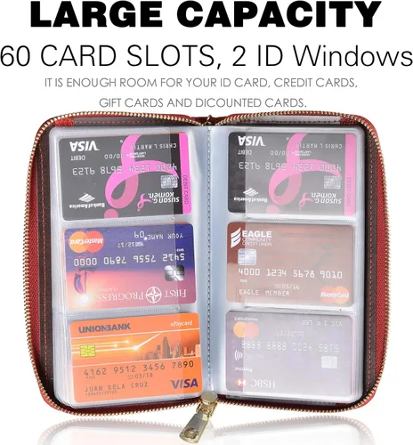 Vista 3 de Easyoulife - Monedero de cuero con cremallera billetera portatarjetas para mujer bloqueo RFID