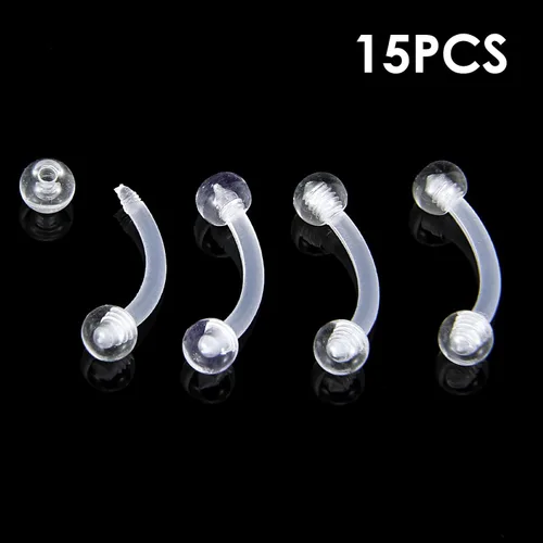 Vista 4 de Yolev 15 piezas de retenedores de piercing transparentes para cejas, 0.63 onzas, barra curvada invisible, anillos de ombligo de plástico, cartílago