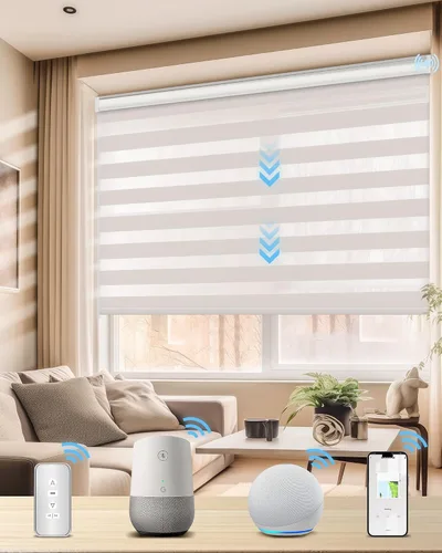 Vista 9 de Persianas motorizadas de cebra para ventanas, persianas inteligentes con control remoto, filtrado de luz, compatibles con Alexa Google Home