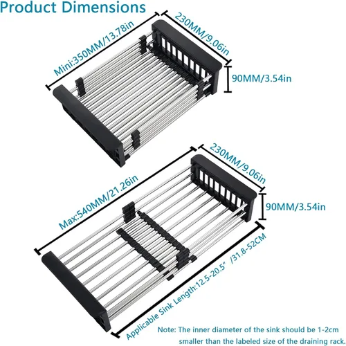 Vista 3 de Escurridor de platos para fregadero, escurridor de acero inoxidable para fregaderos de 12.5 a 20.5 pulgadas, organizador de encimera de cocina