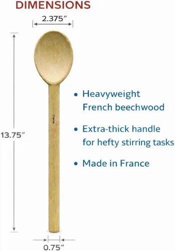 Vista 2 de HIC Kitchen Cuchara de madera de haya francesa pesada de lujo, fabricada en Francia, 13.75 pulgadas