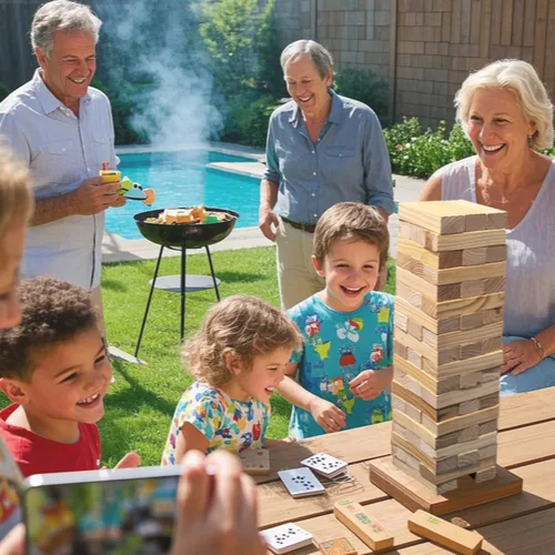 Vista 5 de Juego gigante de torre de caída, juegos al aire libre para niños y adultos, juego de torre de bloques de madera para patio (grande-1.87 pies)