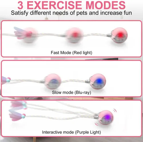 Vista 5 de Pelota interactiva para gatos, bolas rodantes inteligentes activas, juguetes automáticos para gatitos, con cola de malla elástica, recargable, bola