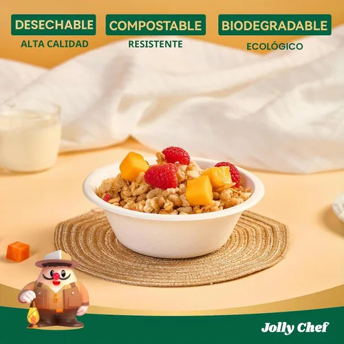 Vista 3 de JOLLY CHEF Cuencos de papel compostables desechables [12 oz] Recipientes para sopa resistentes [150 paquetes] Bagazo biodegradable apto