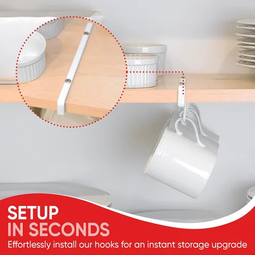Vista 5 de Better Houseware Soporte para tazas de café, estante para tazas debajo del estante con 6 ganchos, organizador de tazas para armarios de cocina