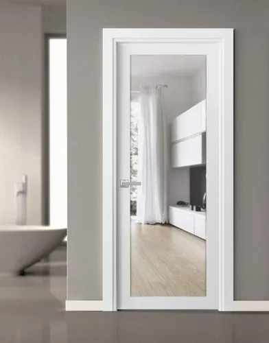 Vista 2 de SARTODOORS Puerta francesa sólida de vidrio transparente de 18 x 80 pulgadas Lucia 2166 Seda blanca Marco de panel regular individual manija