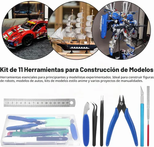 Vista 6 de Fippy 11 piezas Kit de herramientas para modelos, kit de herramientas Gundam, kit de herramientas de construcción para pasatiempos para armado