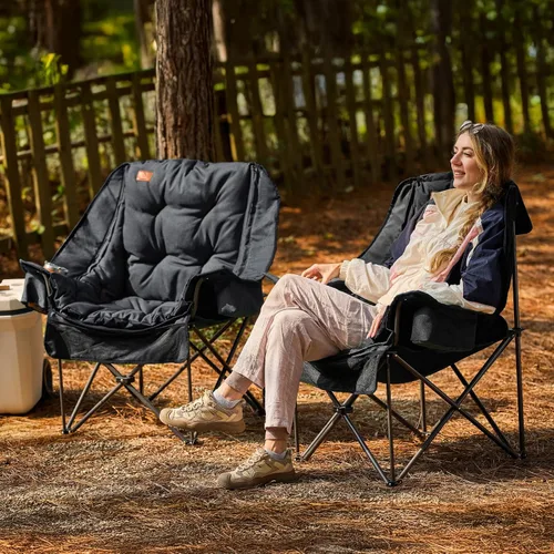Vista 2 de EVER ADVANCED Silla de campamento XL con cojín desmontable, silla de malla para adultos, plegable, de gran tamaño, con bolsillo de malla enfriadora