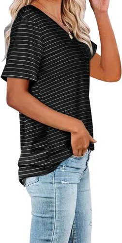 Vista 2 de WIHOLL - Camiseta de verano para mujer, manga corta, cuello en V redondeado y bolsillo