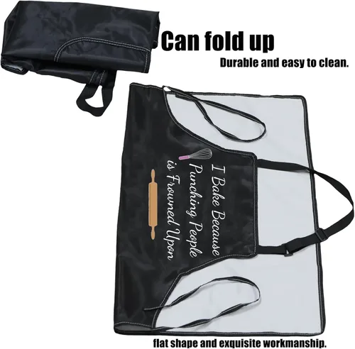 Vista 7 de PXTIDY Delantal para hornear con texto en inglés "I Bake Because Punching People is Frowned Upon Delantal Culinary Student Gift Pastelería Chef