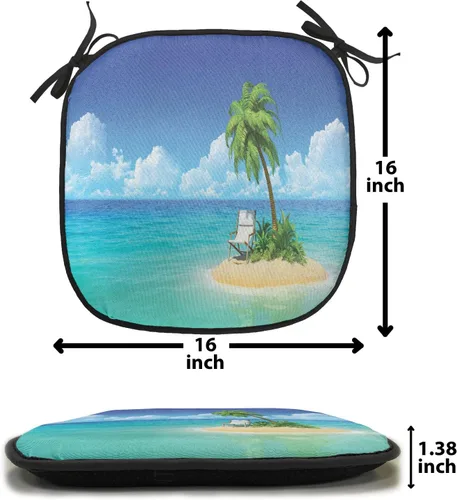 Vista 6 de Lunarable Cojín para silla costera, diván del desierto, descanso solitario, vacaciones, tropical, resort playa, ocio, asiento acolchado para cocina