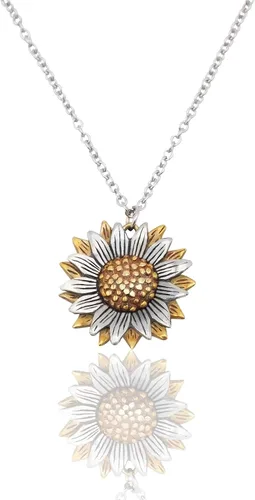 Vista 5 de quan jewelry Collar de girasol, cadenas para máscara facial, cordón y broche con tarjeta de felicitación inspiradora (juego de joyas), peltre, Sin