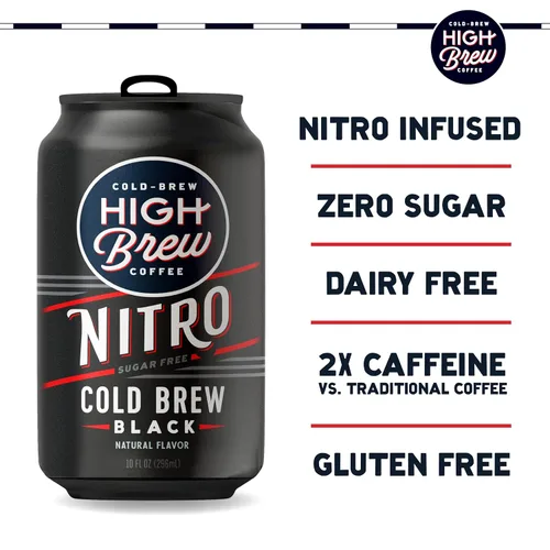 Vista 3 de High Brew Coffee, Nitro Black, Café Cold Brew, Sin Azúcar, Sin Lácteos, 10 Fl Oz, Listo para Beber (Paquete de 12)