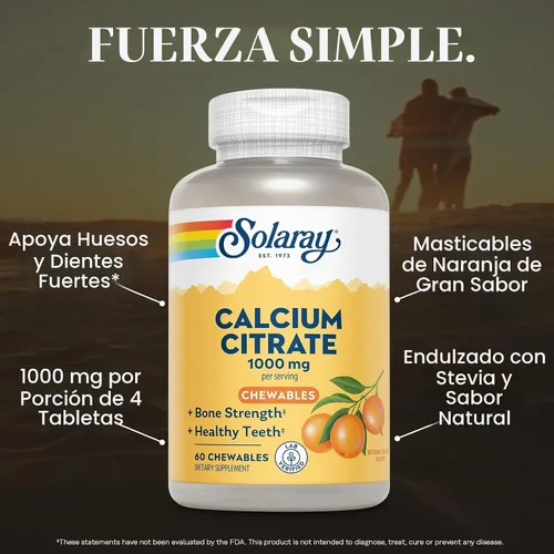 Vista 3 de SOLARAY Citrato de Calcio 1000 mg, Sabor Naranja, 60 Masticables