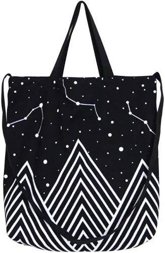 Vista 2 de Caixia Mountain Star Print Canvas Tote Convertible Bolso de hombro negro mediano