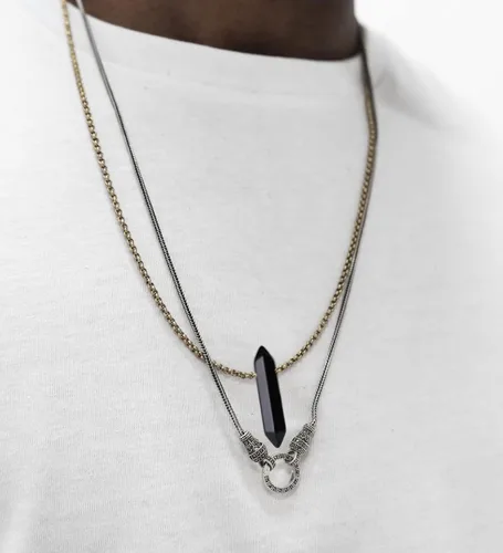 Vista 6 de XIANNVXI 4 collares de cadena chapados en oro de 14 quilates con piedra de cristal para hombres y mujeres, amatista, obsidiana, ojo de tigre
