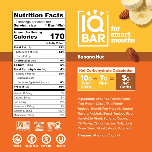 Vista 5 de IQBAR Clean Plant - Barras de proteínas – Nuez de plátano, Matcha Chai, arándano silvestre, paquete de 12 unidades – Keto, vegano, alto en fibra