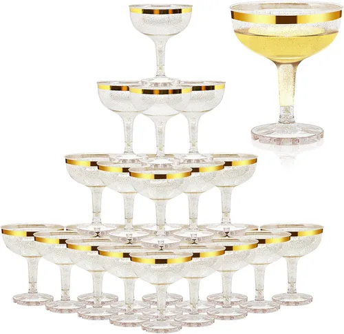 Vista 8 de 50 Copas de Champán de Plástico para Fiestas, Copas de Champán Desechables de 5 onzas, Vasos de Martini Acrílicos Irrompibles (Transparente)
