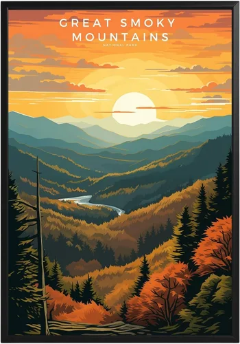 Vista 23 de Póster del Parque Nacional Acadia, arte abstracto de la pared, arte de pared de paisaje natural retro, impresiones artísticas de pared para oficina