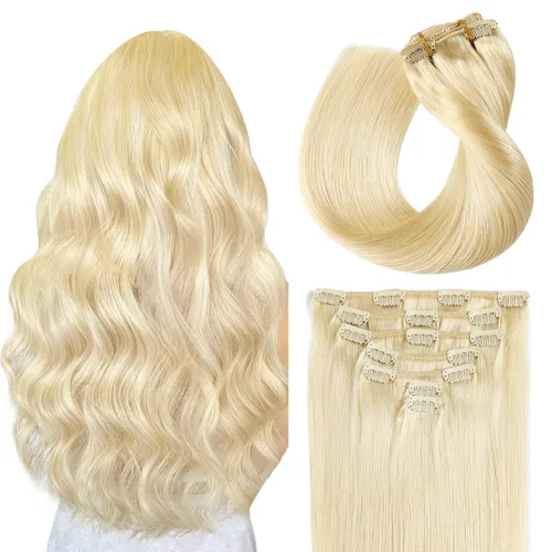 Vista 19 de SUYYA Extensiones de cabello humano real con pinzas, 7 piezas de extensiones de cabello humano Remy liso con clip, para mujer, doble trama, 12 #1