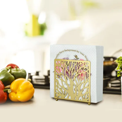Vista 4 de Servilletero para mesa, soporte de servilletas de papel de metal dorado para facturas de correo de papel, adecuado para el hogar, restaurante