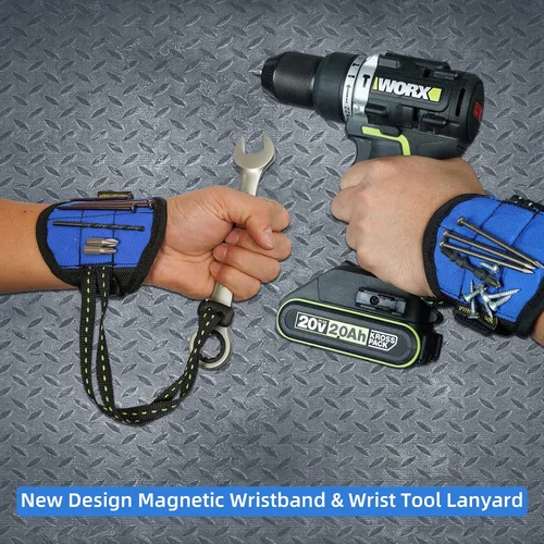 Vista 4 de KUNN Cinturón de herramientas con suspensión y pulsera magnética para carpintero, electricista, cinturón de herramientas, azul