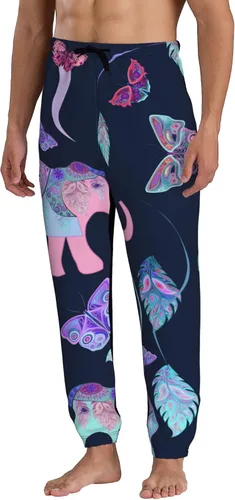 Vista 2 de Jutdopt Men Elephant Feathers Leaves Sweatpants Joggers Sweatpants Baggy Jogger Pants with Pocket for Men