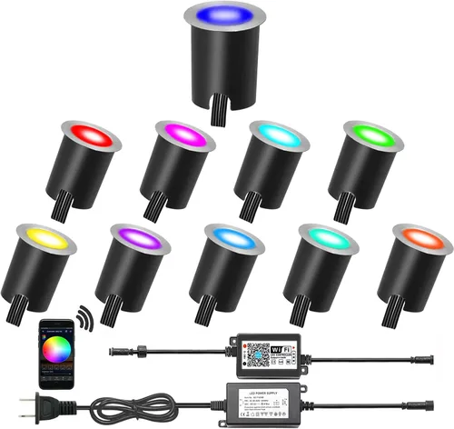 Vista 33 de Kits de luces LED empotrables para cubierta con carcasa protectora, iluminación LED de paisaje al aire libre IP67 impermeable, CC 12 V de bajo Azul