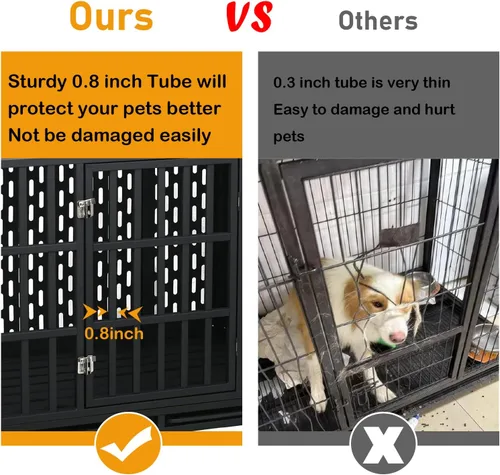 Vista 3 de Jaula resistente de 44 pulgadas para perros con ruedas, de acero indestructible a prueba de escapes, para perros de alta ansiedad, grandes
