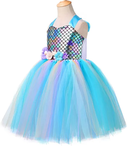 Vista 2 de Tutu Dreams Mermaid Dress for Girls with Crown Birthday Halloween Party Gifts Dress Up Clothes