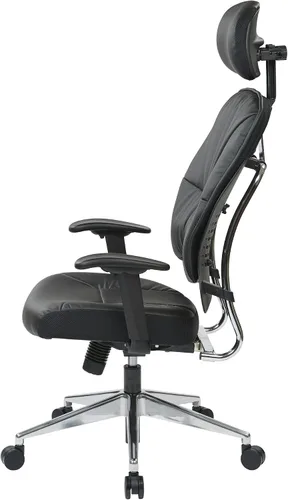 Vista 7 de Space Seating Asiento y respaldo de cuero ecológico, brazos ajustables y base de acabado de aluminio pulido, silla ejecutiva con reposacabezas