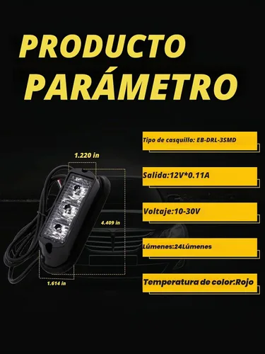 Vista 6 de YM E-Bright Paquete de 2 Luces de Flash LED Rojas de 3 LED para Coche DRL Camión Luz de Advertencia Estroboscópica de Emergencia 12-24V Rojo